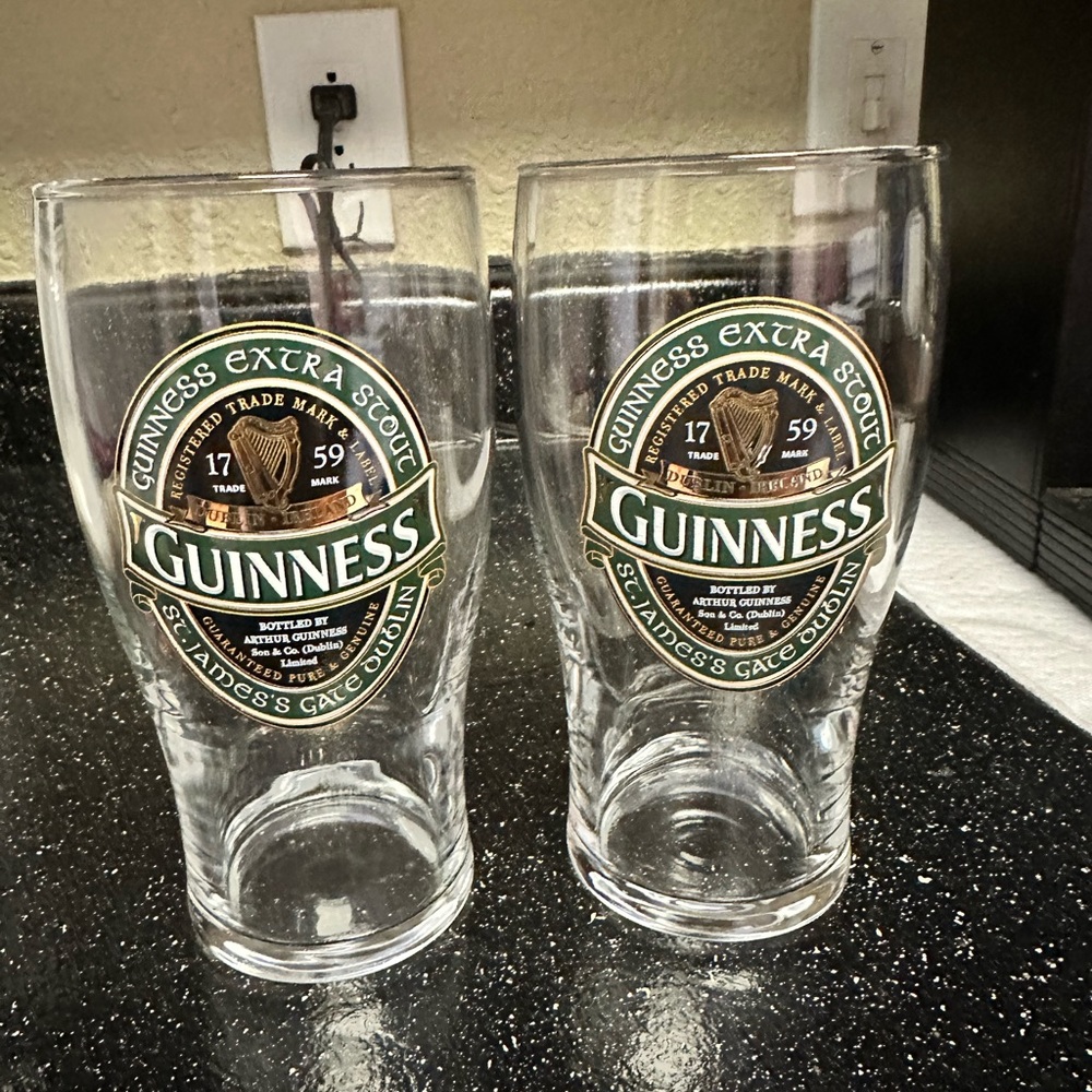 Guinness Pint Glass Collectsbles and nice set of whiskey glasses